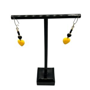 80s Yellow Heart Dangle Earrings Magnetic